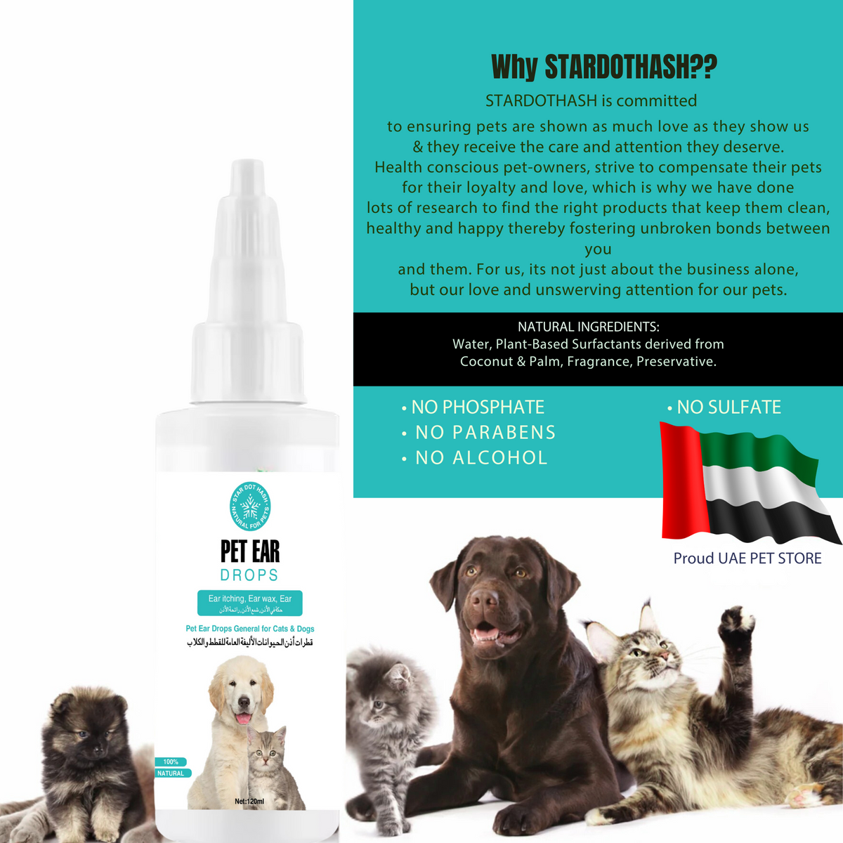 Natural Pet Ear Drops with Aloe Vera - Dog & Cat Ear Relief